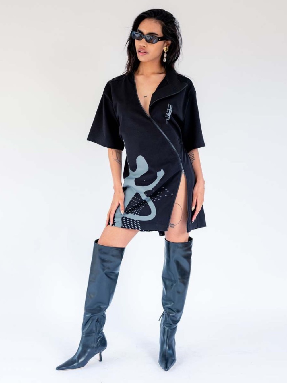 Perks and Mini (PAM) Ellipse Asymmetrical Zip Dress - Black
